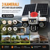 Avenir AV-264W 3 Kameralı 3ptz Wifi Solar Güvenlik Kamerası Çift Güneş Panelli