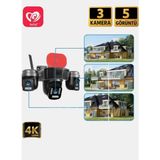 Avenir AV-S308 6mp 3 Kameralı Sirenli Wifi Kamera - Siyah