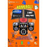 Avenir RMZ-TECH 4 Kameralı (3 Motorlu+ 1 Sabit) 8mp E Sim 4g Sim Kartlı Ptz Kamera | Gece Renkli Görüş - KARTSIZ