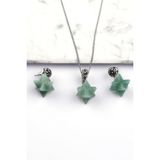 Aventurin Doğal Taş Merkaba Kolye - Küpe 2Li Set