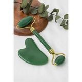 Aventurin Taşı Gua Sha ve Roller Seti (Yüz Cilt Masaj Aleti) - Yeşil
