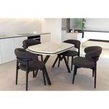 Avenza Living Gofret Masa Polo Sandalye Mutfak Seti (4 Sandalye + 70X120 Masa) - Beyaz Mermer - antrasit