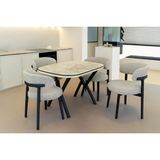 Avenza Living Gofret Masa Polo Sandalye Mutfak Seti (4 Sandalye + 70X120 Masa) - Beyaz Mermer - bej