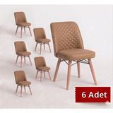 Avenza Living Kapitone Gold 6'lı Mutfak, kafe Sandalyesi - Kapuçino