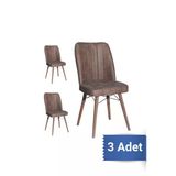 Avenza Living Kare Gold 3Lü Sandalye Kahve Mutfak Sandalyesi