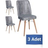 Avenza Living Kare Gold 3'lü Sandalye Mutfak Sandalyesi - Gri
