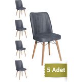 Avenza Living Kare Gold 5'li Sandalye Mutfak Sandalyesi - Antrasit - Gri