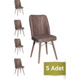 Avenza Living Kare Gold 5'li Sandalye Mutfak Sandalyesi - Kahverengi
