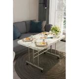 Avenza Living Tekerlekli Masa Orta Sehpa 60X100 Beyaz Mermer Metal Ayak