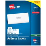 Avery Fotokopi Makineleri için Yazdırılabilir Adres Etiketleri, 1-3/8" x 2-13/16", Beyaz, 2.400 Boş Posta Etiketi (05363)