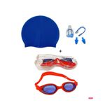 Avessa 3'Lü Yetişkin Unisex Havuz Seti Yüzücü Deniz Gözlüğü Havuz Gözlüğü + Bone + Kulak Burun Tıkacı Mavi, Tek Ebat, 3'Lü Gs3-Set, Mavi - Kırmızı