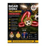 AVESSA Futbol Figürlü Madalya, 6,5 cm, Kırmızı-Beyaz Kurdela
