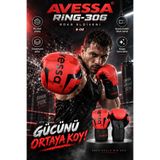 AVESSA Ring-306 Boks Eldiveni 6 Oz - PU Deri - Üç Katmanlı - Uzun Bilek Bandı - Ayarlanabilir