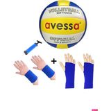 Avessa VL-1000 Set Voleybol Topu Soft Touch Deri 3 Astar + Pompa + Çift Kolluk + Çift Havlu Bileklik - No: 5 - Sarı - Lacivert
