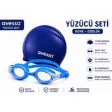Avessa Yüzücü Seti Silikon Bone + Anti Fog Yüzücü Gözlüğü Su Geçirmez Ayarlanabilir Profesyonel Kullanım - Standart - Lacivert