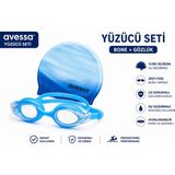 Avessa Yüzücü Seti Silikon Bone + Anti Fog Yüzücü Gözlüğü Su Geçirmez Ayarlanabilir Profesyonel Kullanım - Standart - Mavi