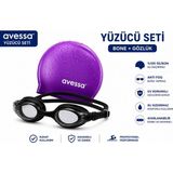 Avessa Yüzücü Seti Silikon Bone + Anti Fog Yüzücü Gözlüğü Su Geçirmez Ayarlanabilir Profesyonel Kullanım - Standart - Mor