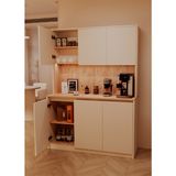Avex Home Luna Kahve Köşesi – 135 cm Çok Amaçlı Dolap – Gömme LED Aydınlatmalı – Mdf – Krem, Meşe - Krem - Meşe