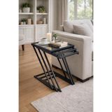 AVİBO HOME Aura Üçlü Zigon Sehpa Takımı Koltuk Sehpası Metal 3lü Yan Sehpa Şeffaf Cam