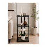 AVİBO HOME Elara 3 Katlı Metal Çiçeklik Yan Sehpa – 4 mm Temperli Füme Cam Raflı Dekoratif Saksılık