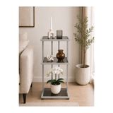 AVİBO HOME Elara Açık Gri 3 Katlı Metal Çiçeklik Yan Sehpa – 4 mm Temperli Füme Cam Raflı Dekoratif Saksılık