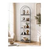 AVİBO HOME Estee 5 Raflı Açık Gri Füme Cam Kitaplık Dekoratif Aksesuar Rafı Çiçeklik Çok Amaçlı Raf