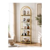 AVİBO HOME Estee 5 Raflı Gold Füme Cam Kitaplık Dekoratif Aksesuar Rafı Çiçeklik Çok Amaçlı Raf