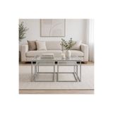 AVİBO HOME Loft Açık Gri 3 lü orta Sehpa Metal Çerçeveli Temperli Cam