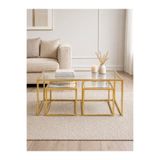 AVİBO HOME Loft Gold 3 lü orta Sehpa Metal Çerçeveli Temperli Cam