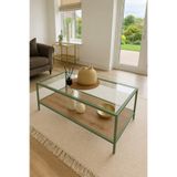 AVİBO HOME Mira Yeşil Metal Orta Sehpa Şeffaf Cam Atlantik çam Metal Çerçeveli Modern Sehpa