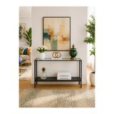 AVİBO HOME Santino Siyah Dresuar Kahve Köşesi Modern Konsol Siyah Ahşap Şeffaf Cam 100*20*85