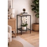 AVİBO HOME Vetra Metal Yan Sehpa Füme Cam 2 Katlı Cam Raflı Modern Dekoratif Saksı Standı 40x30 cm