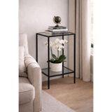 AVİBO HOME Vetra Metal Yan Sehpa Şeffaf Cam 2 Katlı Cam Raflı Modern Dekoratif Saksı Standı 40x30 cm
