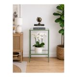AVİBO HOME Vetra Metal Yan Sehpa Yeşil Şeffaf Cam 2 Katlı Cam Raflı Modern Dekoratif Saksı Standı 40x30 cm