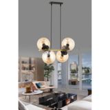 avimonaydınlatma CROSS 4'LÜ ESKİTME - SİYAH BAL RENGİ GLOB CAMLI MODERN SARKIT AVİZE OTURMA ODASI SALON