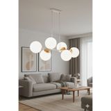 avimonaydınlatma Cross 6'lı Beyaz Altın Modern Beyaz Glob Camlı Sarkıt Avize Oturma Odası Salon Mutfak