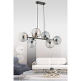 avimonaydınlatma CROSS 6'LI KROM - SİYAH FÜME GLOB CAMLI MODERN SARKIT AVİZE OTURMA ODASI SALON