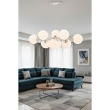 avimonaydınlatma CROSS 8'Lİ BEYAZ GLOB CAMLI KROM - BEYAZ MODERN SARKIT AVİZE OTURMA ODASI SALON