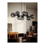avimonaydınlatma CROSS 8'Lİ KROM - SİYAH FÜME GLOB CAMLI MODERN SARKIT AVİZE OTURMA ODASI SALON