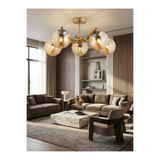 avimonaydınlatma FERMA 5'Lİ BAL RENGİ GLOP CAMLI MODERN ESKİTME PLAFONYER AVİZE Salon oturma odası Hol Yatak Odası