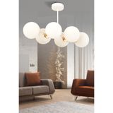 avimonaydınlatma Hira 6'lı beyaz Glob Camlı Modern Plafonyer avize Salon Yemek Masası Üstü