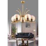 avimonaydınlatma OPPO 5'Lİ BAL RENGİ GLOB CAMLI ESKİTME MODERN SARKIT AVİZE OTURMA ODASI SALON