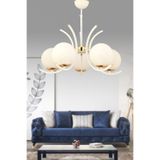 avimonaydınlatma OPPO 5'Lİ BEYAZ GLOB CAMLI BEYAZ MODERN SARKIT AVİZE OTURMA ODASI SALON