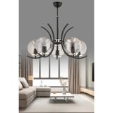 avimonaydınlatma OPPO 5'Lİ FÜME RENGİ GLOB CAMLI SİYAH MODERN SARKIT AVİZE OTURMA ODASI SALON