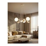 avimonaydınlatma RİNGA 6 LI CAMLI - SPOTLU BEYAZ - ALTIN RENKTE BEYAZ GLOB CAMLI SARKIT AVİZE Oturma Odası Salon