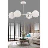 avimonaydınlatma SHİNE 4'LÜ BEYAZ - KROM RENKTE BEYAZ GLOB CAMLI MODERN PLAFONYER AVİZE SALON YEMEK MASASI ÜSTÜ