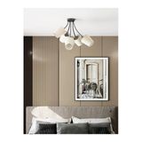 Avizade Allegra Modern Siyah Metal Beyaz Kumaş Şapkalı 5'Li Avize | Modern Salon Aydınlatması