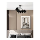avizade ALLEGRA Modern Siyah Metal Siyah Kumaş Şapkalı 5'li Avize | Modern Salon Aydınlatması SİYAH-SİYAH 80 x 65