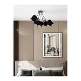 Avizade Allegra Modern Siyah Metal Siyah Kumaş Şapkalı 5'Li Avize | Modern Salon Aydınlatması