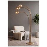 avizade AURİS Eskitme Metal Tasarım 3'lü Bal Cam Küre Ark Lambader Modern Minimalist Kavisli Ayaklı Lambader E27 Duy Uyumlu Dekoratif Salon Köşe Okuma Lambası